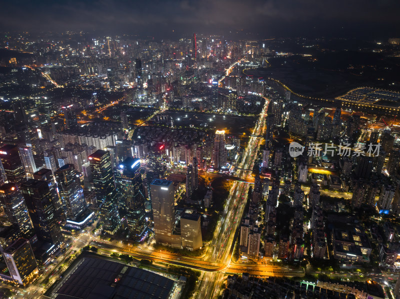 深圳福田CBD大湾区平安大厦夜景蓝调航拍