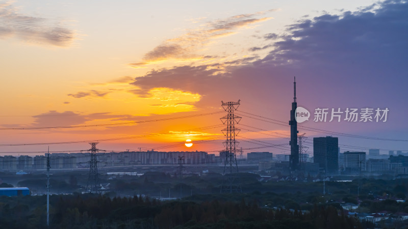 城市夕阳落下