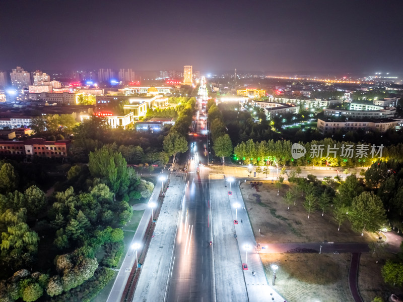 中国河南济源城市夜景航拍
