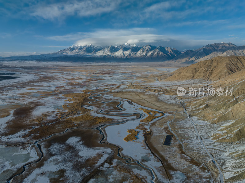 新疆喀什塔县帕米尔高原塔合曼湿地河道航拍