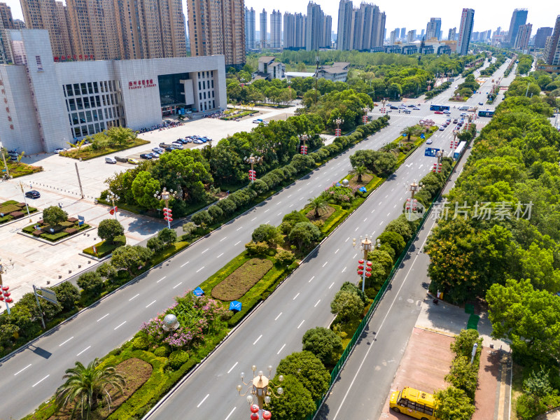 抚州文化广场建筑交通航拍图