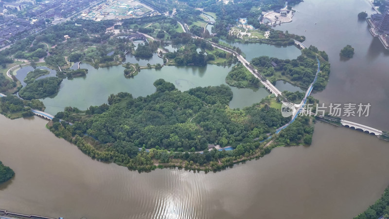 四川眉山东坡城市湿地公园航拍图