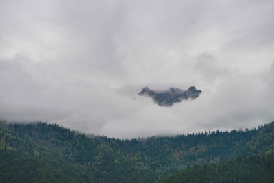 云雾中的森林山峰虎头山