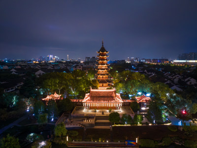 航拍苏州盘门景区中秋灯会夜景