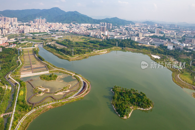 深圳宝安区石岩湿地公园俯瞰图