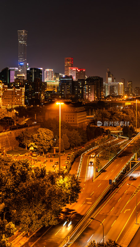 北京城墙北京CBD夜景城市交通风光