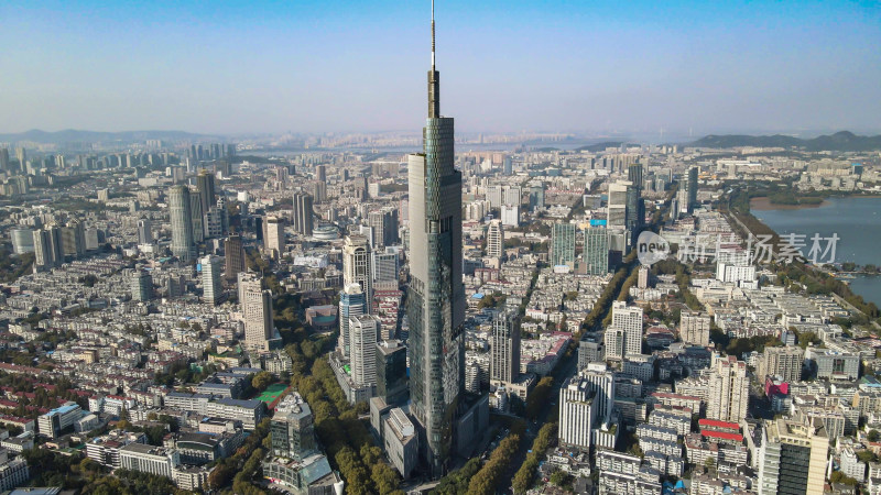 航拍南京第一高楼紫峰大厦地标建筑