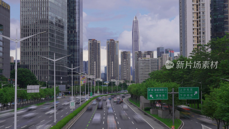 深圳街景车水马龙城市道路高楼林立