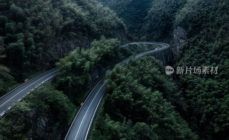 航拍安吉山里的盘山公路