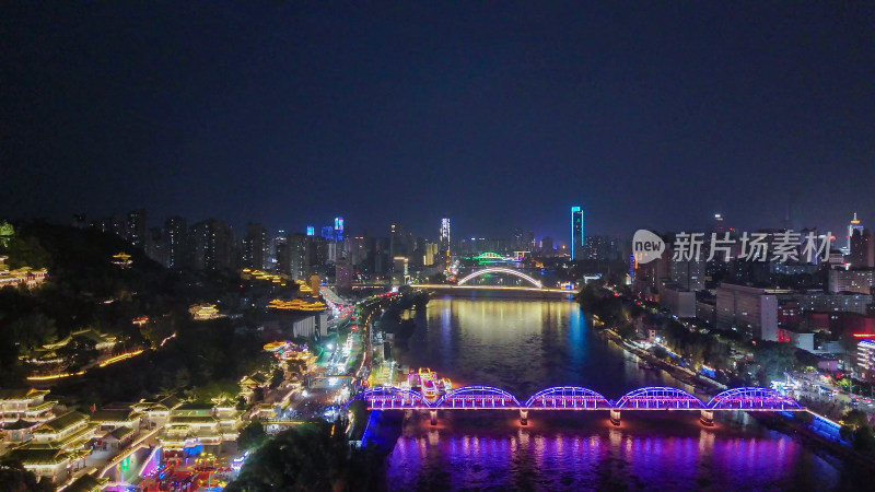 甘肃兰州中山桥夜景航拍