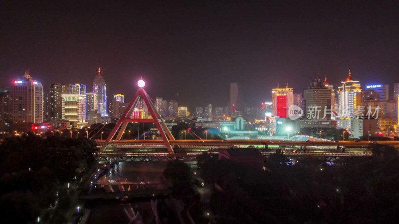 西宁中心广场城市夜景灯光航拍图