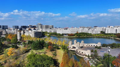 航拍上海复旦大学江湾校区