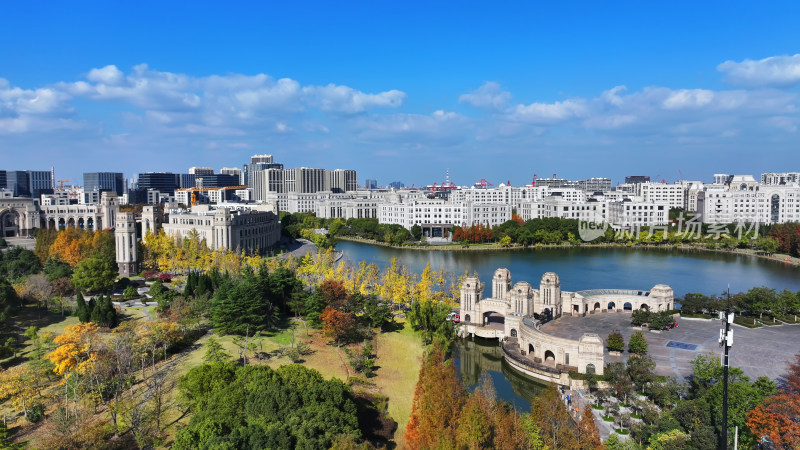 航拍上海复旦大学江湾校区