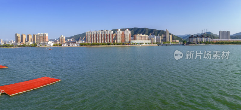 河南省宜阳县洛河两岸城市楼房居住环境航拍