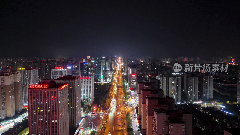 四川内江汉安大道夜景拥堵交通航拍图