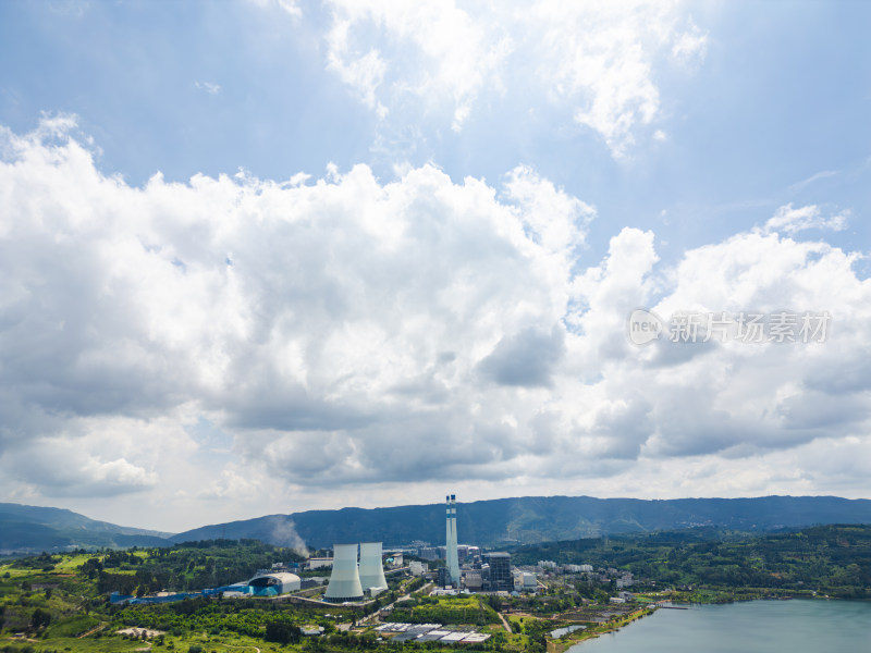 航拍阳宗海湖畔电厂全景