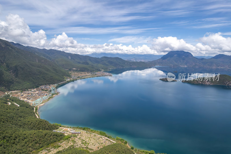 云南丽江泸沽湖摩梭族美景高空航拍