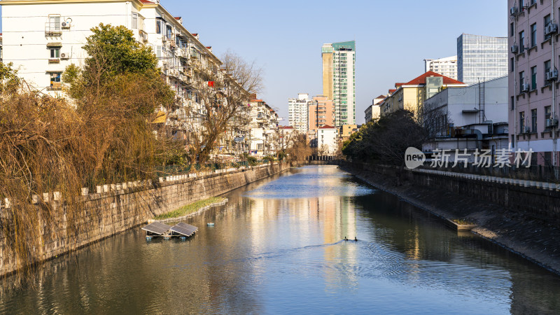 城市河道景观两岸建筑风光