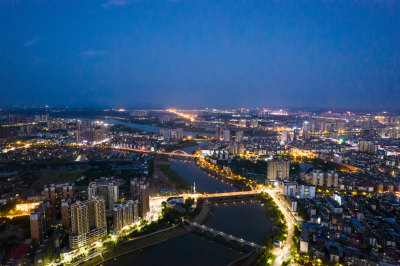 航拍衡阳城市夜景