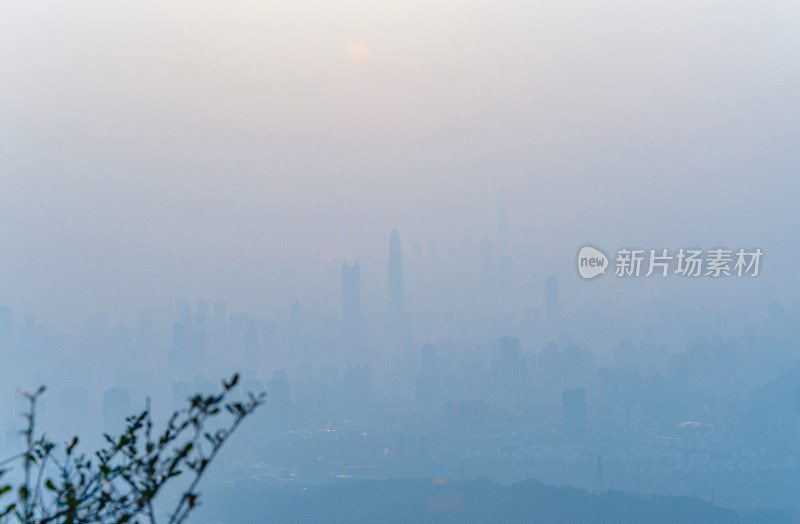 深圳梧桐山顶俯瞰城市建筑群全景风光