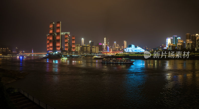 重庆朝天门来福士办公楼商场日落夜景航拍