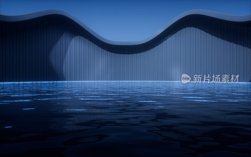 夜晚建筑与水面3D渲染