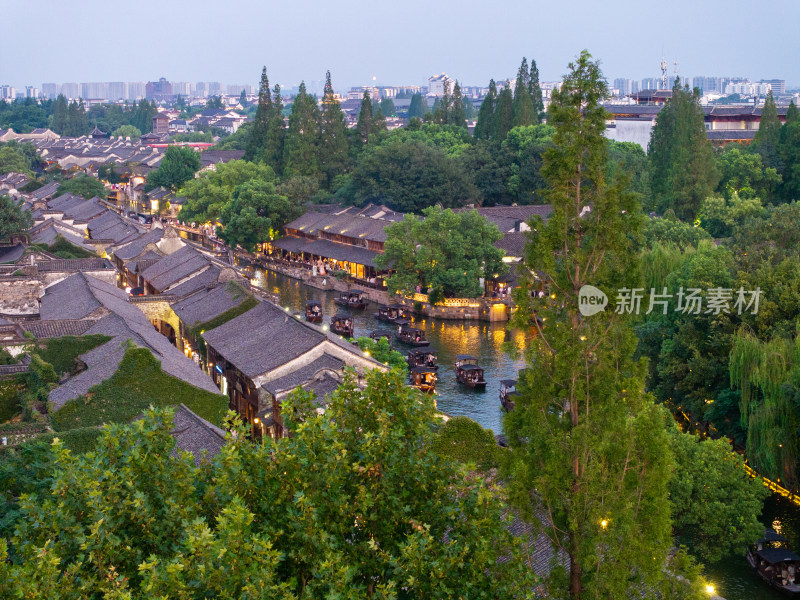 浙江嘉兴桐乡乌镇西栅景区江南水乡航拍夜景