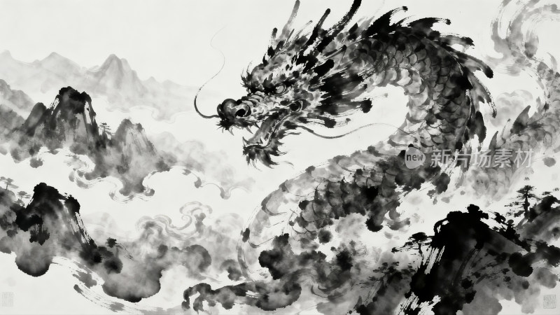 水墨风格中国龙山水背景图
