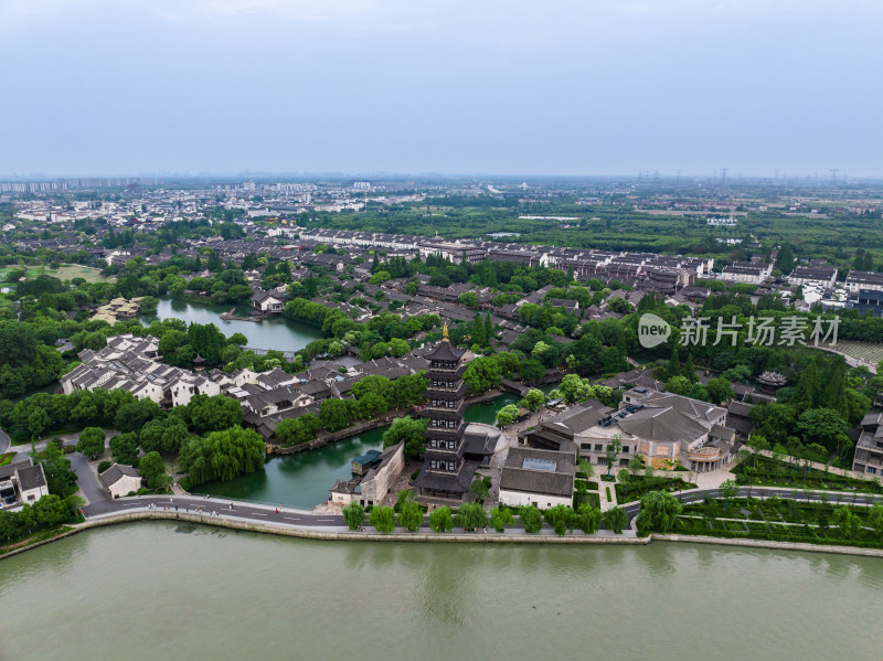 航拍江南水乡古镇乌镇全景