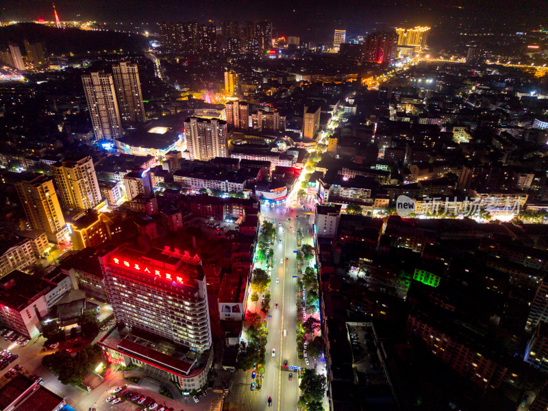 航拍黄梅县城夜景