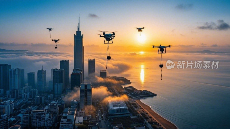 低空经济城市上空无人机送货场景