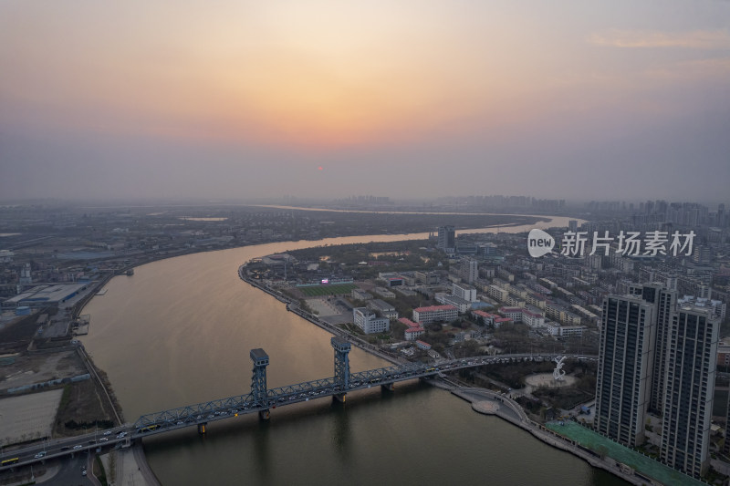 天津海河响螺湾海门大桥城市风光夜景航拍