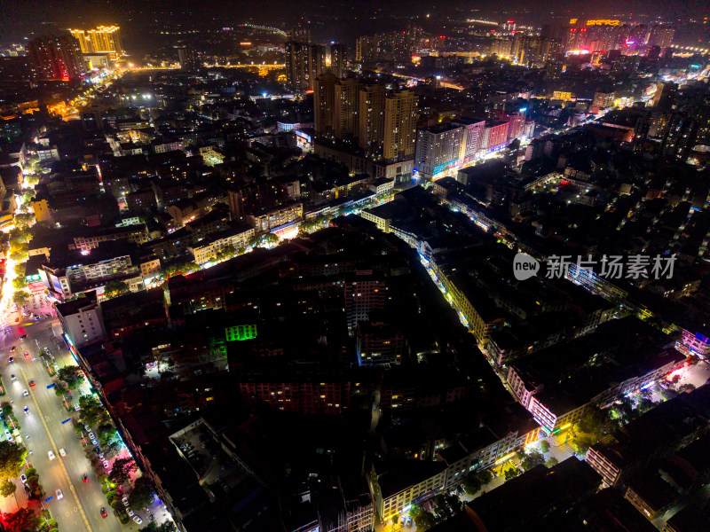 航拍黄梅县城夜景