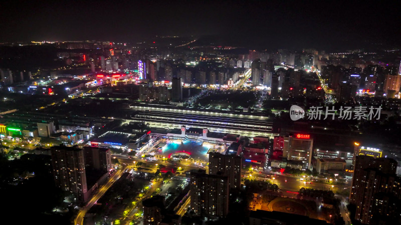 江西九江火车站夜景灯光航拍图