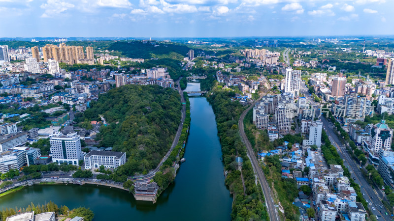 自贡城市绿化植物航拍图