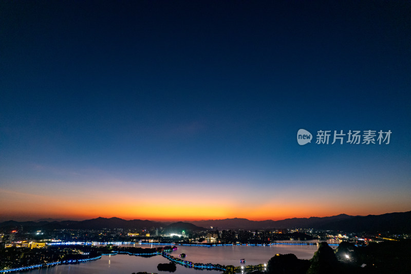 广东肇庆星湖景区夜景晚霞航拍摄影图