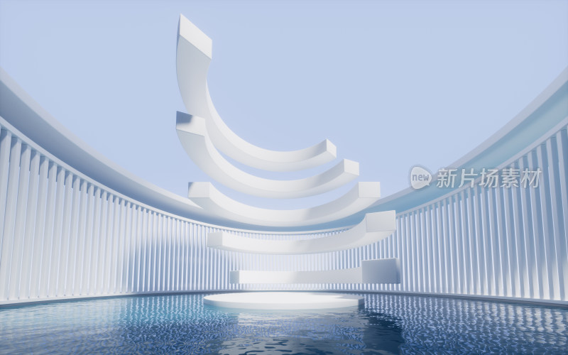 圆形建筑与水面背景3D渲染