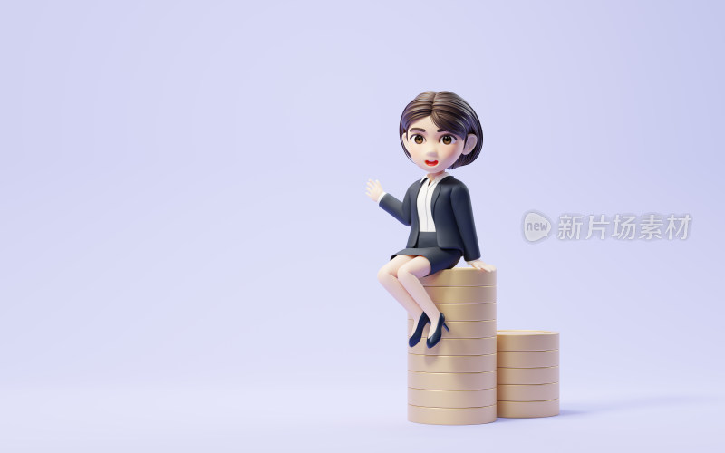 卡通商务女性与理财概念3D渲染