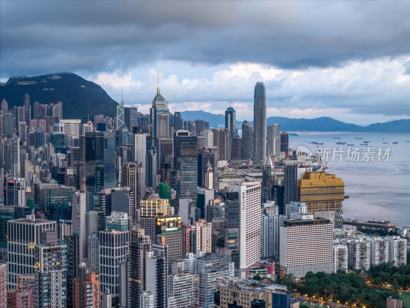 香港维多利亚港CBD中环夜景日出高空航拍