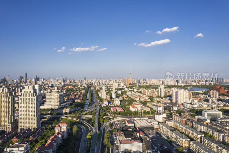 天津立交桥城市建筑俯视航拍