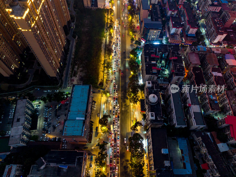 岳阳夜景交通航拍图