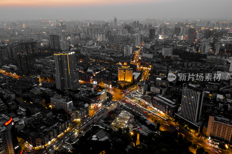 航拍成都市区日落夜景都市风光