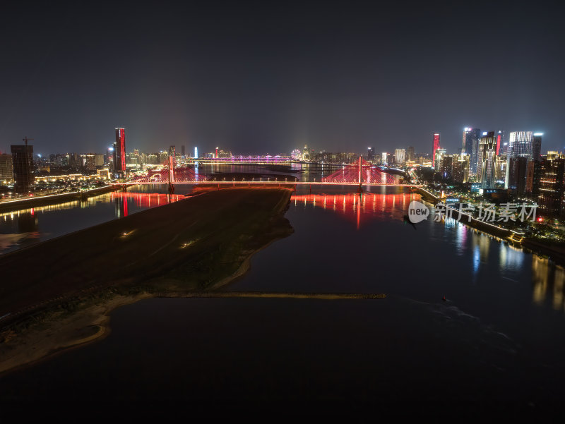 江西南昌新图书馆建筑蓝调夜景高空航拍