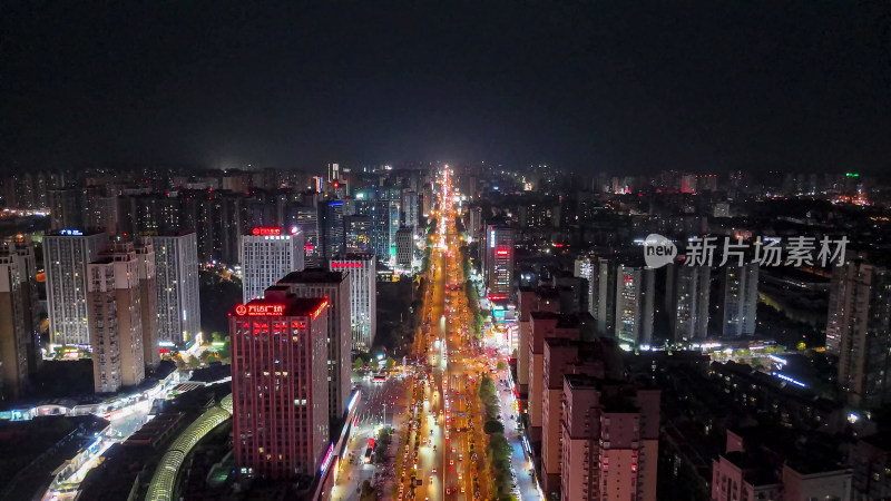 四川内江汉安大道夜景拥堵交通航拍图