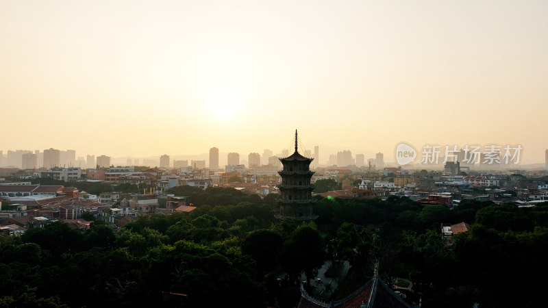 泉州东西塔航拍泉州西街开元寺夕阳日落风景