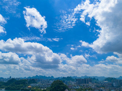 柳州城市风光蓝天白云航拍图