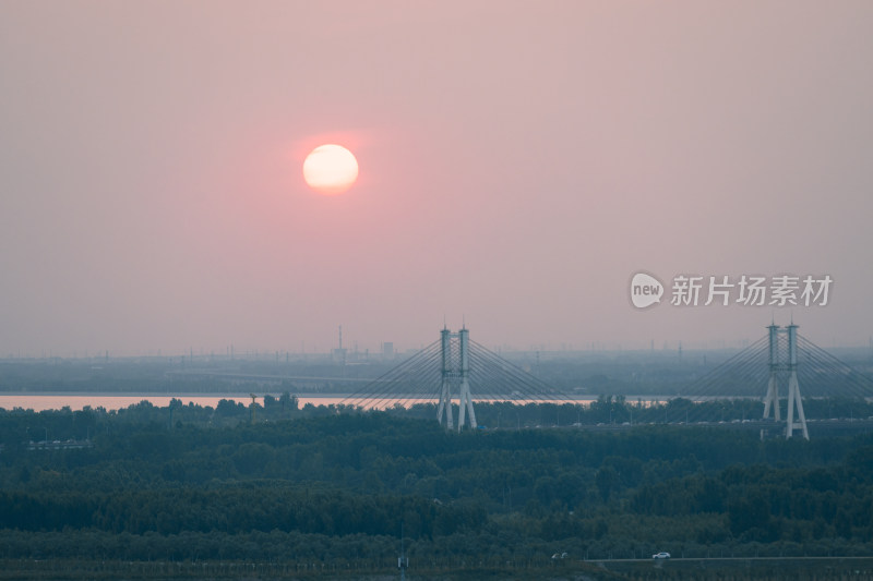 山东济南黄河大桥日落