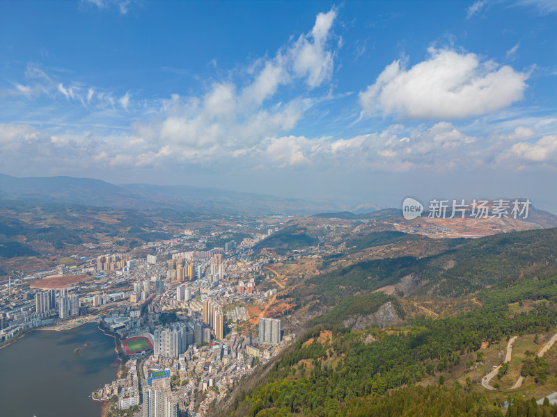 航拍云南红河州个旧市城市风光