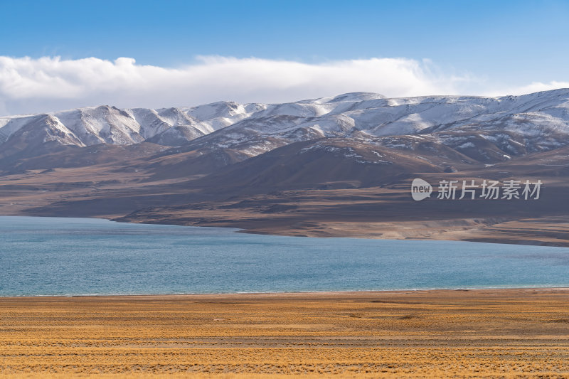 西藏阿里地区当若雍措雪山湖泊的壮阔景色