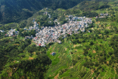 安徽歙县清凉峰小岫村乡村梯田航拍